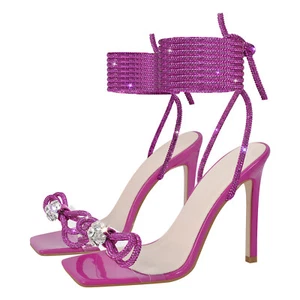 Lindas sandalias de tacón alto Onlymaker con cordones de diamantes de imitación para mujer con correa en el tobillo - Imagen 1 de 5