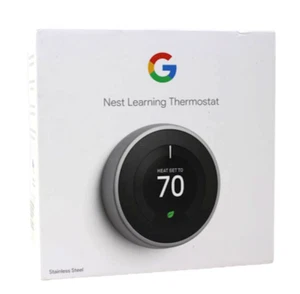 Google Nest Learning Thermostat Programs itself Stainless Steel - Picture 1 of 2