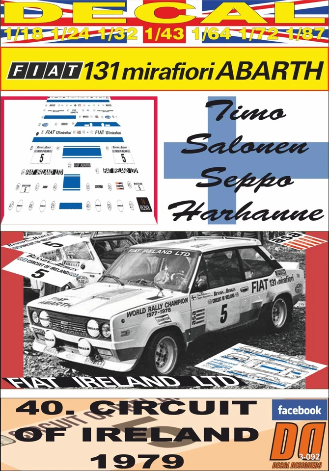 DECAL FIAT 131 ABARTH T.SALONEN CIRCIUIT OF IRELAND 1979 DnF (09) - Image 1 of 1