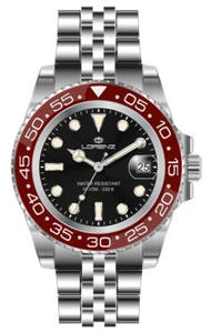 Orologio Uomo LORENZ 26122FF Bracciale Acciaio Nero Rosso Sub 100mt FIV - Foto 1 di 1