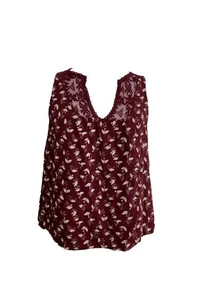 Old Navy Womens Shirt Size XS Sleeveless Maroon Red Birds Lace Trim Top - Picture 1 of 6