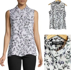 Karl Lagerfeld Sleeveless Top Size Medium Button Up Floral Hidden Buttons NWOT - Picture 1 of 8