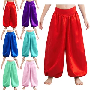 Girls Belly Dance Pants Satin Harem Wide Leg Trousers Event Theme Party Costume - Picture 1 of 80