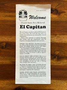 Welcome Aboard Santa Fe’s Hi-Level El Capitan Travel Brochure Timetable 1961 - Picture 1 of 6