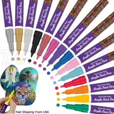 14 Pcs Acrylic Paint Marker Pens Waterproof 0.7mm Fine Tip Art Rock Painting DIY - Image 1 of 4