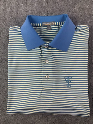 Polo de golf Peter Millar Summer Comfort para hombre manga corta talla L amarillo/azul Foto 1 de 4