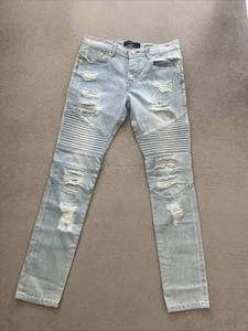 NWT Stampd Womens Blue Cotton Distressed Button Fly Denim Capri Jeans Size 30 - Picture 1 of 4
