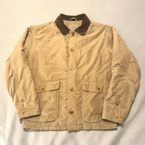 Vintage LL Bean Field Jacket Men’s Medium Beige Zip Pockets Collar Chore Coat - Picture 1 of 12
