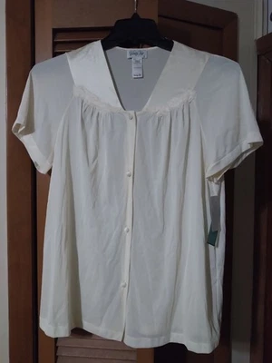 NUEVO CON ETIQUETAS BLUSA PJ VANITY FAIR TALLA MED LT AMARILLA MANGA CORTA TELA CUBIERTA BOTONES Foto 1 de 4