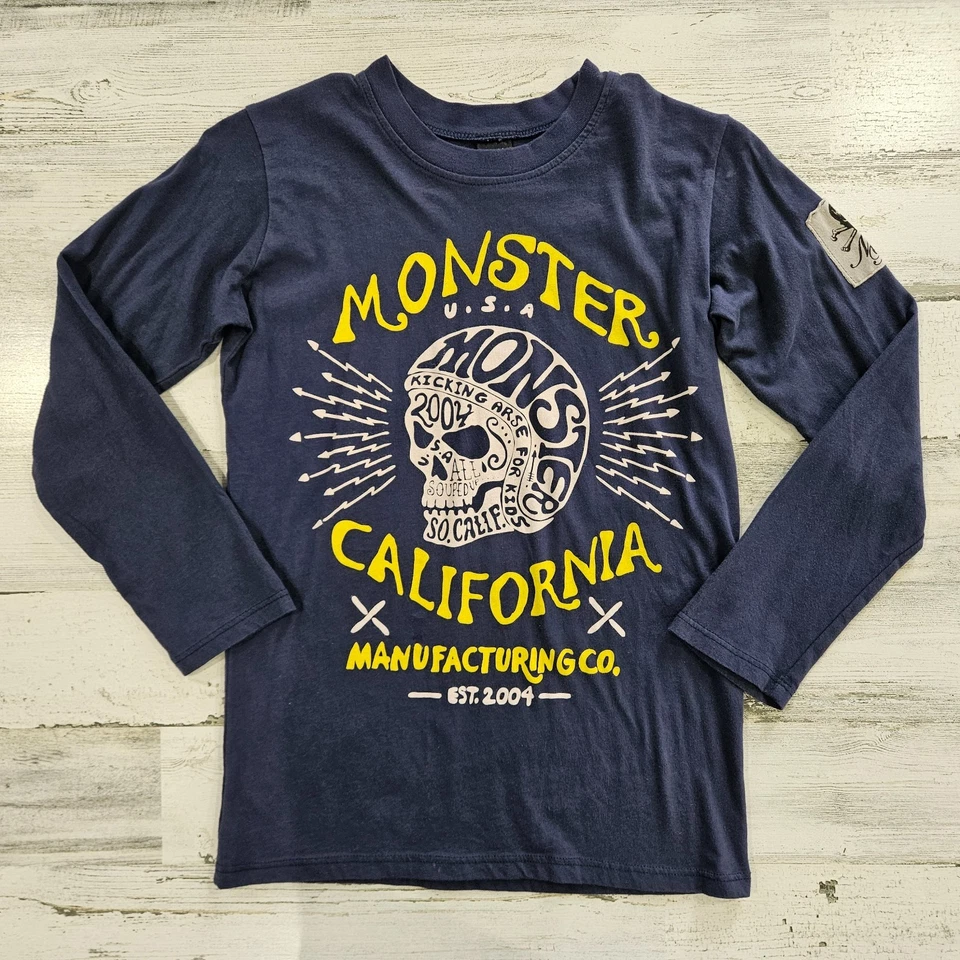 MONSTER REPUBLIC Boys 10 Blue Skull Helmet Long Sleeve Shirt DC-TT20 - Image 1 of 4