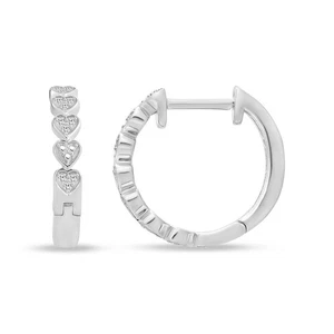 Pendientes de aro redondos de plata de ley 925 con forma de corazón con corte de diamante - Imagen 1 de 4