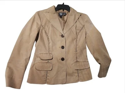 Chaqueta Blazer Worth Para Mujer Talla 4 Beige Tostado Mezcla Algodón Forrada Botón Frontal Foto 1 de 4