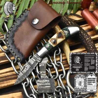 Cuchillo Plegable Ashen Edge Twist Damasco Doble Hoja Hueso y Madera Foto 1 de 4