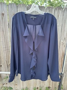 Blusa para mujer Banana Republic azul marino con volantes cinta manga larga talla grande - Imagen 1 de 5