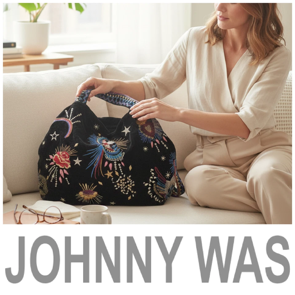 Bolso de Mano Johnny Was Victoria Terciopelo Vintage Negro Bolso Cartera Galaxy Celestial Foto 1 de 4