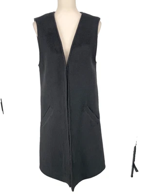 Abrigo largo halógeno para mujer S/M sin mangas negro mezcla de lana chaleco longline bolsillo OS Foto 1 de 4