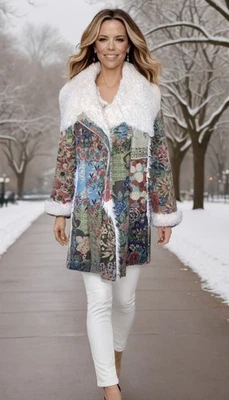 Jaqueta Johnny Was L casaco de pele e camurça sintética envoltório bolsos com zíper Penny Lane nova com etiquetas - Imagem 1 de 4