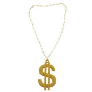 Glitter Bling USD Pendant Fancy Dress Chain Necklace Gold - Picture 1 of 4