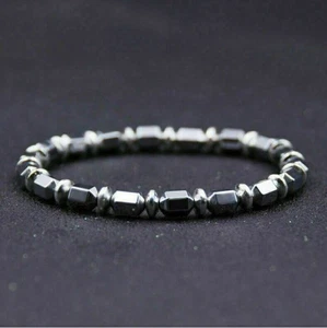 Hematite Cylinder Elastic Pain Bracelet Therapy Charm Men Relief Gemstone - Picture 1 of 6