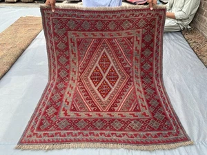 3'6 x 4 ft Vintage Afghan Baluchi Rug Handwoven Tribal Wool Nomadic Area Rug - Picture 1 of 10
