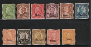 SCOTT#669-679, 1c-10 SET OF 11 OVERPRINTD "NEBRASKA". F/VF. - Picture 1 of 2