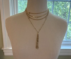 Neu Ettika Multi-Kette Gold Halskette mit Kristall & Quaste 15" lang. 3,5" Extend - Bild 1 von 6