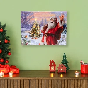 Northlight Lighted Santa with Christmas Tree Canvas Wall Art 11.75 x 15.75 - Picture 1 of 7