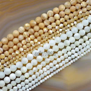 Natural White & Yellow Mother Of Pearl MOP Shell Round Beads 16" 3mm 4mm 5mm 6mm - Picture 1 of 3