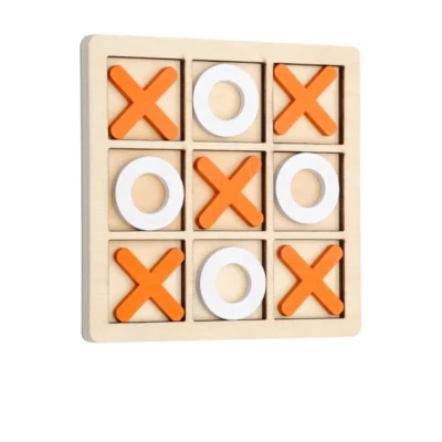 10 Piece Premium Solid Wooden Tic Tac Toe Board Game - New - Orange - Image 1 of 2