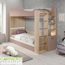 Cameretta moderna bambini soppalco CRAZY-B rovere tortora scala ripiani design
