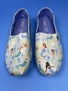 Toms Canvas Blue Slip on Flats Mermaid Print Shoes Womens Size 8 - Picture 1 of 7