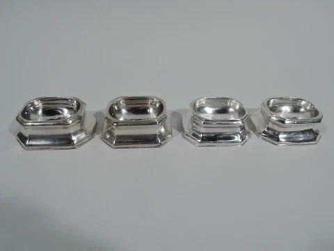 Georgian Open Salts - Set 4 Antique Cellars - English Sterling Silver - 1721/32 Cover