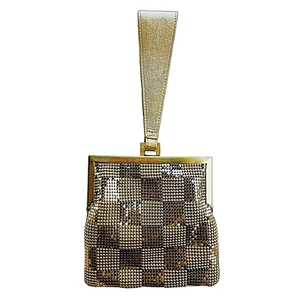 WHITING & DAVIS Rare Gold Mesh Framed Bag Purse Clutch Wristlet Strap - Picture 1 of 9