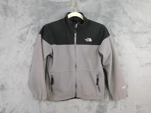 North Face Jacket Boys Medium Black Gray Fleece Windwall Coat Full Zip Youth - Picture 1 of 11