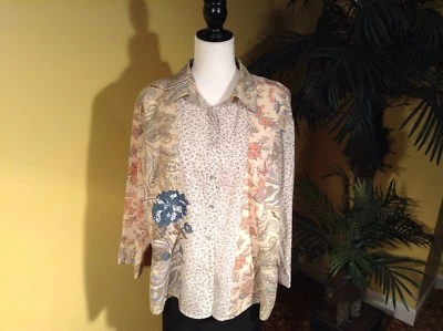 Womans Sz Xl Caribbean Joe  Blouse  ( 100% Cotton Multi Fabtic & Color ) - Image 1 of 4