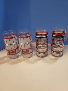 4 Vintage 6" Coca Cola Glasses 2 Poinsettia Whataburger Glasses & 2 Frosted  - Picture 1 of 6
