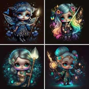 5D Diamond Painting Kit 25X25cm- 4pc Set: Girls - Mosaic Diamonds - Picture 1 of 2