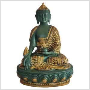 Medizinbuddha mit Metallarbeiten grün 34cm 4,4kg Bhaisajyaguru Medizin Buddha - Picture 1 of 1