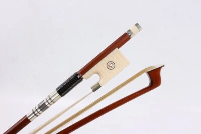 Violin Bow 4/4 Horse Hair Brazilwood Stick Natural Bone Frog Black Silk Handle - Image 1 of 4