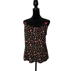Betsey Johnson Intimates Top Damen S schwarz pink Blumenmuster Schleife Rüschen Lounge - Bild 1 von 8