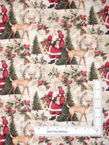 Christmas Fabric My Deer Santa Trees RETIRED Susan Winget CP75041 By The Yard - Picture 1 of 2