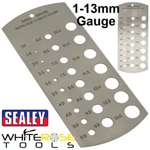 Sealey Bohrlehre metrisch 1-13 mm Edelstahl Messen Größentabelle Prüfer - Bild 1 von 3