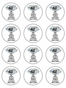 12 x Diamond Wedding Personalised 2" PRE-CUT PREMIUM RICE PAPER Cupcake Toppers - Picture 1 of 1