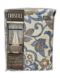 Par de cortinas Croscill Janine Poste Top (2) paneles forrados + lazos 82" x 84" azul - Imagen 1 de 8