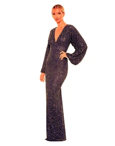 Mac Duggal Amethyst Purple Sequin Long Sleeve Tulle Gown Size 18 $498 - Picture 1 of 2