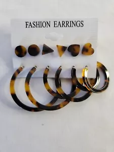 Juego de 6 pendientes marrones de joyería acrílica sin marca triángulos círculos y corazones - Imagen 1 de 2