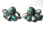 Natural Turquoise & White Buffalo Stud Earrings Sterling Silver Artisan Crafted 