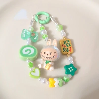 New Authentic Pop Mart Labubu Lucky Cat Bean Keychain Phone Charm Handmade - Image 1 of 3