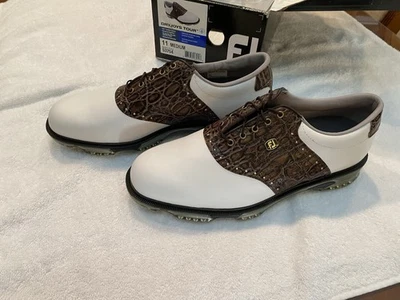 FootJoy DryJoys Tour Modelo # 53754 Blanco Marrón Cocodrilo Talla 11 M ¡Mira! Bajo $$$ ¡Nuevo! Foto 1 de 4