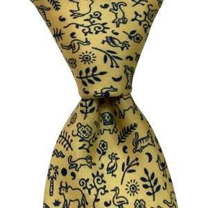 HERMES 5391 OA Men's Silk XL Necktie FRANCE Luxury ANIMALS Yellow/Blue EUC Rare - Picture 1 of 4